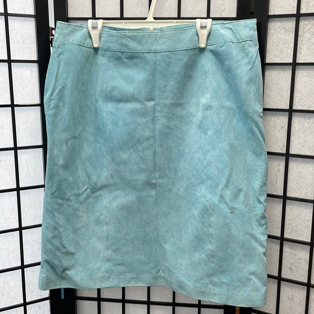 Alice Blue, Light Blue Leather Skirt, Lined